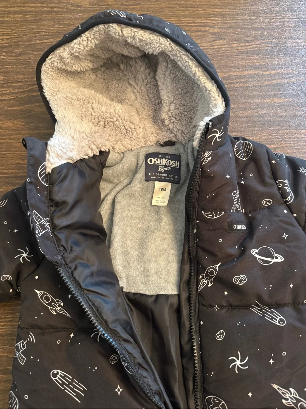 OshKosh B'gosh Black Space-Print Puffer One-Piece Footie